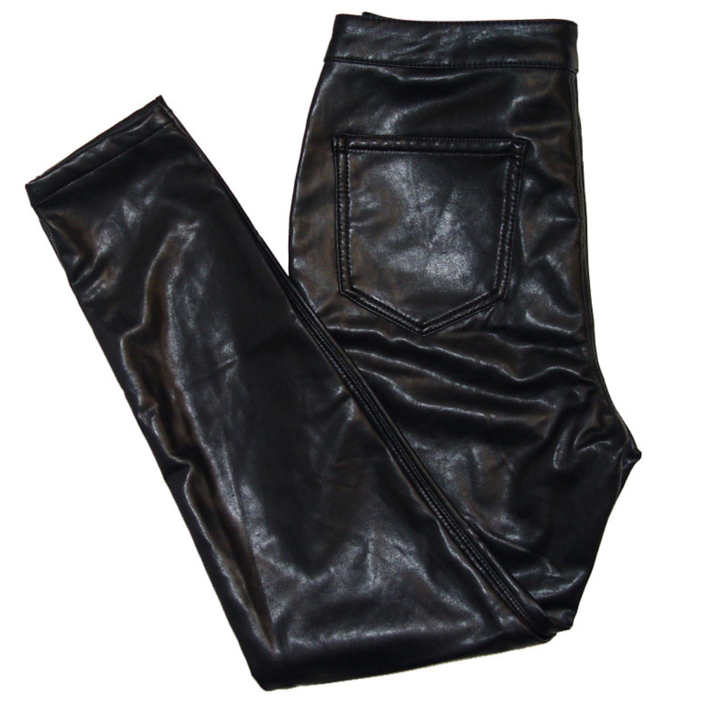 Fleece Faux Leather Classic Rise Skinny Ankle Pant - Picture 3 of 5